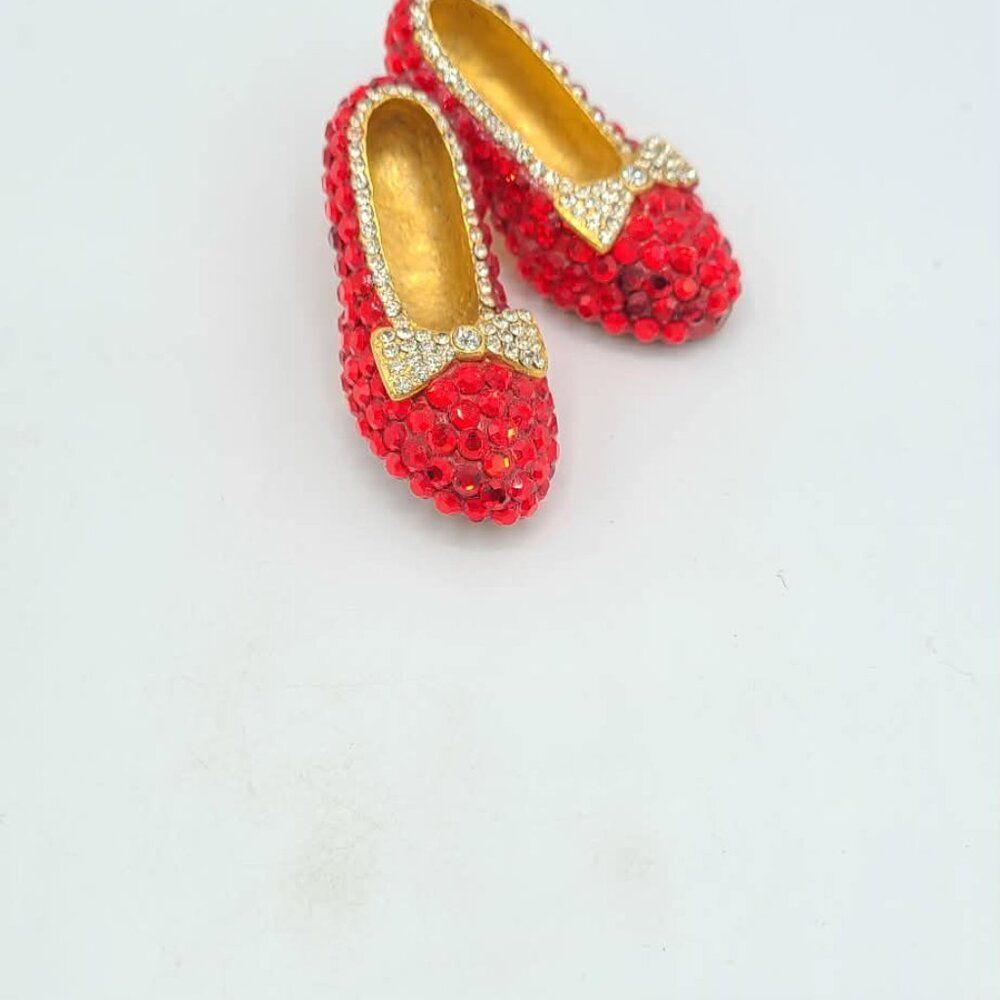Crystal Ruby Slippers Brooch Red Clear Crystals - Picture 3 of 5